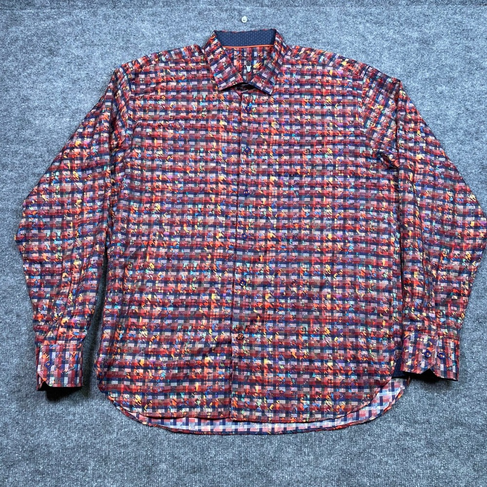 Visconti Black Mens XL Button Front Shirt Multi Color Abstract Geometric‎ Check